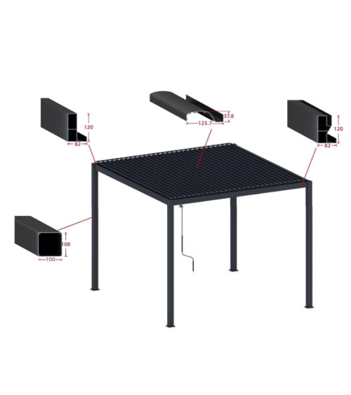Pergola Angie bioclimatica 3x3 m 2 tende e illuminazione LED