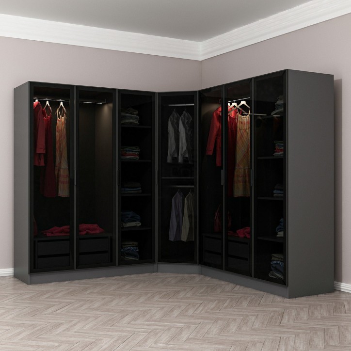 Armario vestidor esquinero en V antracita 440x210x52