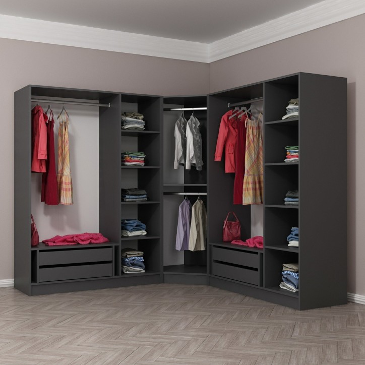 Armario vestidor esquinero en V antracita 440x210x52