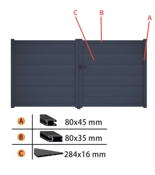 Cancello Carlos 170x300 cm – 2 ante in alluminio