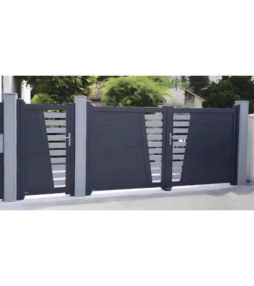 Portail Hugo 150x300/350 cm en aluminium à deux vantaux, avec 2/3 poteaux