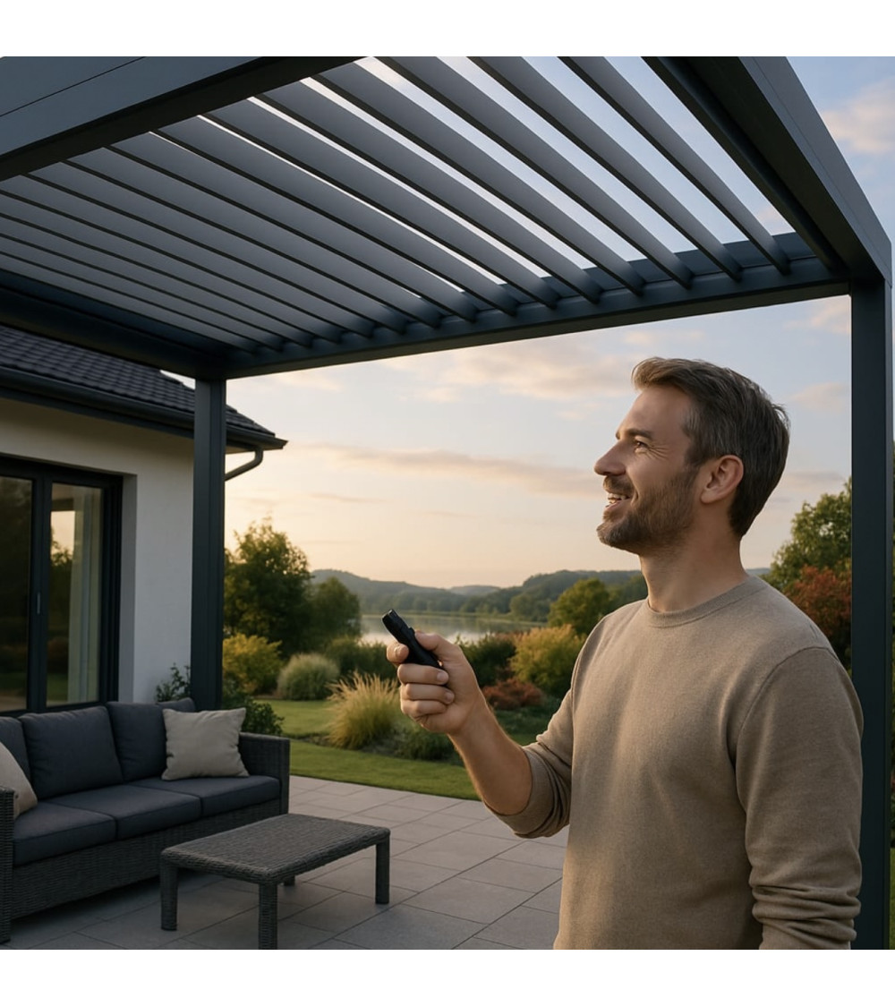 Pergola Patrice 3x3 m met motor – van aluminium, 2 zonneschermen