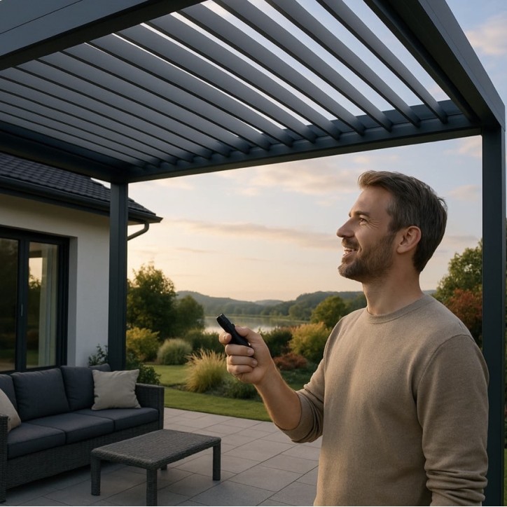 Pergola Patrice motorizzata - 4x4 m in alluminio con 2 tende