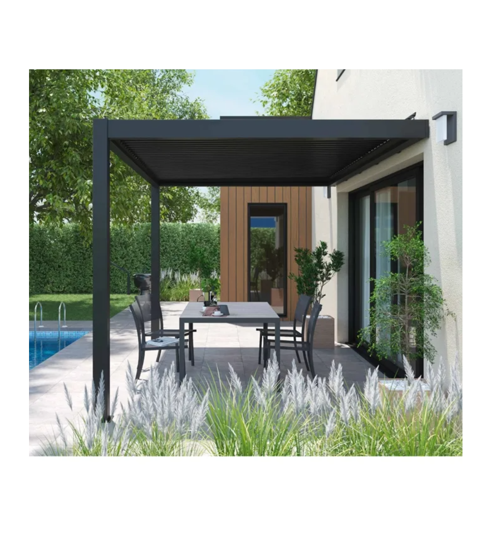 Pergola Adossée Anna motorisée 4x3m en aluminium avec 1 store