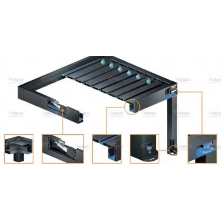 Pergola Angie bioclimatica motorizzata 3x3 – 2 tende e illuminazione LED