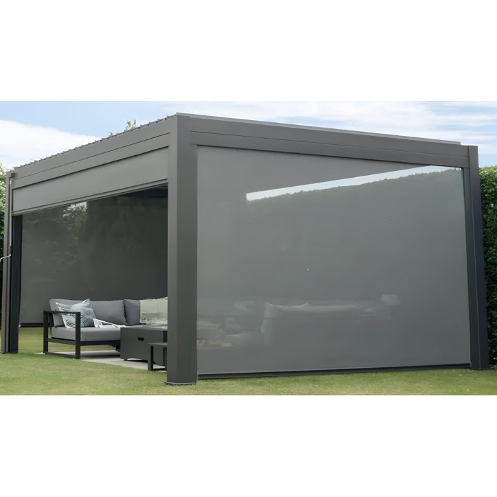Pergola Jane 4x4 m alumiinia, säädettävillä säleillä ja 3 moottoroidulla kaihtimella