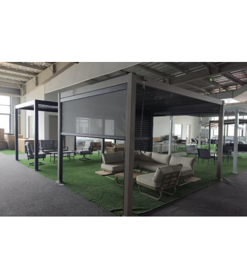 Pergola bioclimatica Jane 4x4m bianco - in alluminio con 3 tende