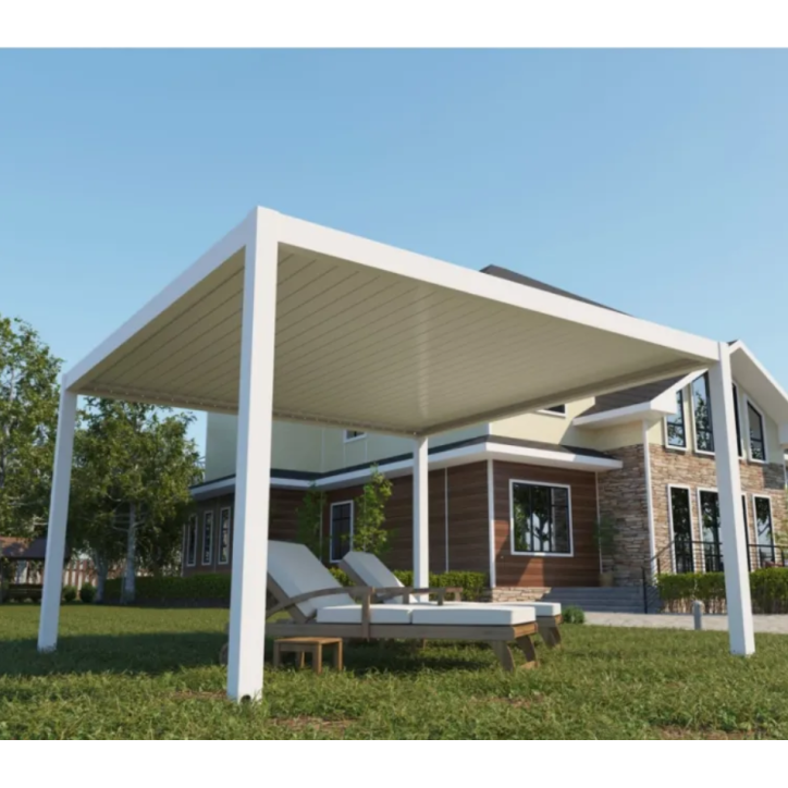Pergola bioclimatica Jane 4x4m bianco - in alluminio con 3 tende Pergola bioclimatica Jane 4x4m bianco - in alluminio con 3 tende