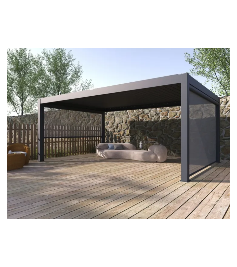 Pergola bioclimatica 4x4 m in alluminio con 2 tende da 4 m
