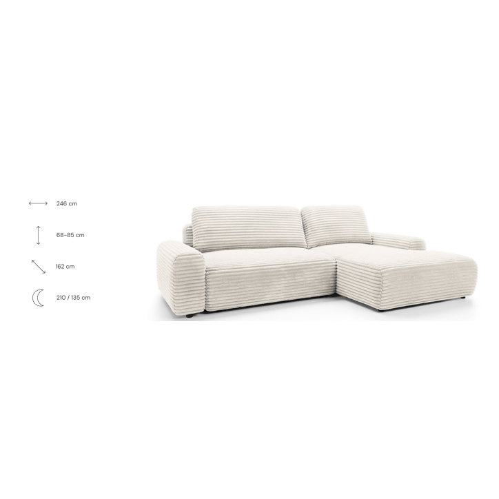 Divano angolare trasformabile Cord 246 x 162 cm