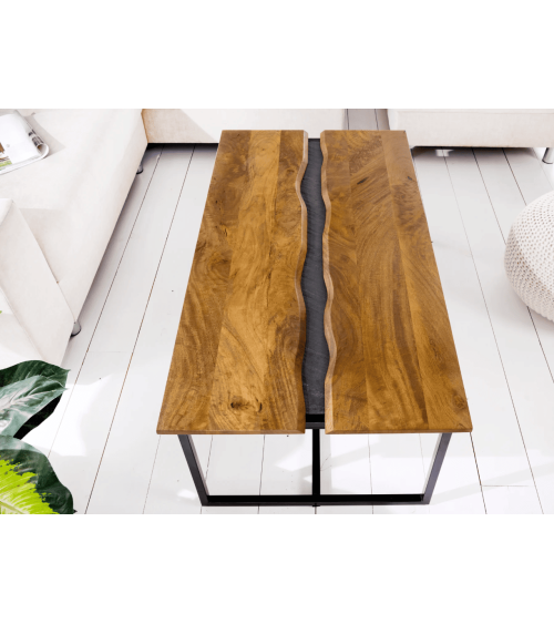 Table basse AMAZONAS 110 cm en bois de manguier et ardoise