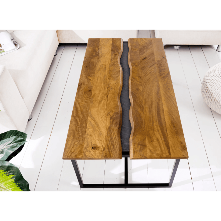 Table basse AMAZONAS 110 cm en bois de manguier et ardoise
