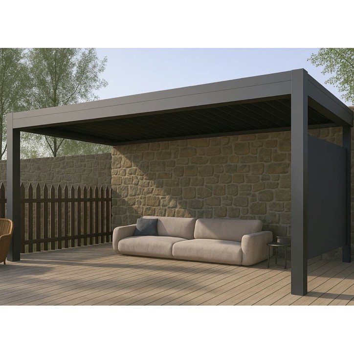 Pergola Ibiza 5×4 m – wandmodel in aluminium met 1 screen van 4 m