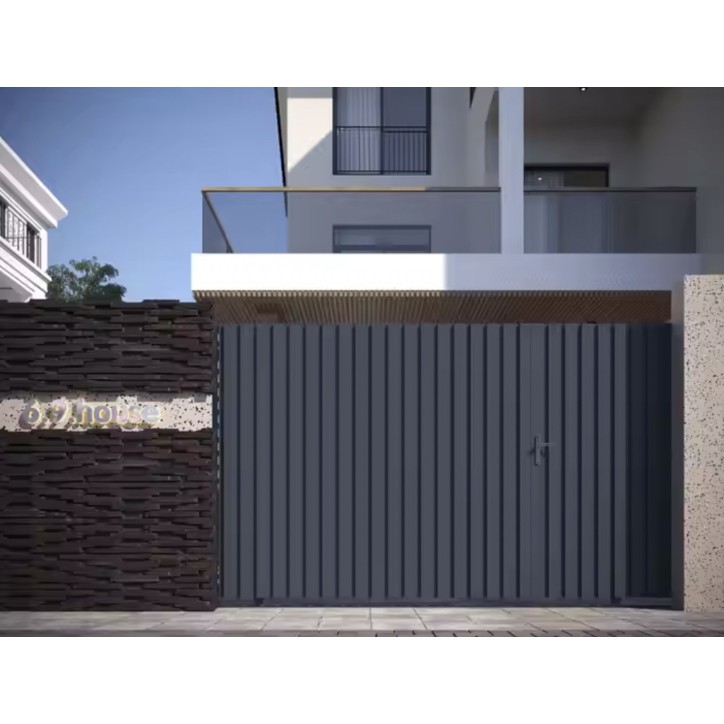 Portón corredero Félix 350x160 cm de aluminio con puerta peatonal integrada