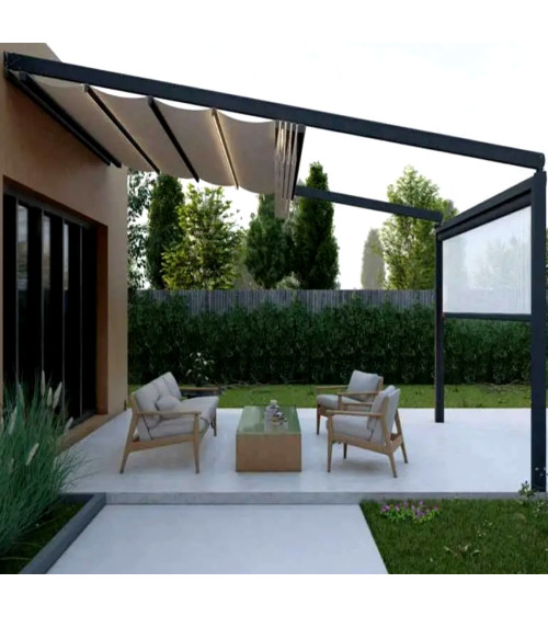 Pergola in Alluminio Elisa 4x4 m con tetto retrattile e luci LED