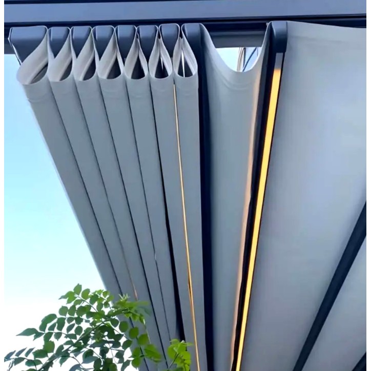 Pérgola Elisa – 4 × 4 m em alumínio com teto retrátil e iluminação LED