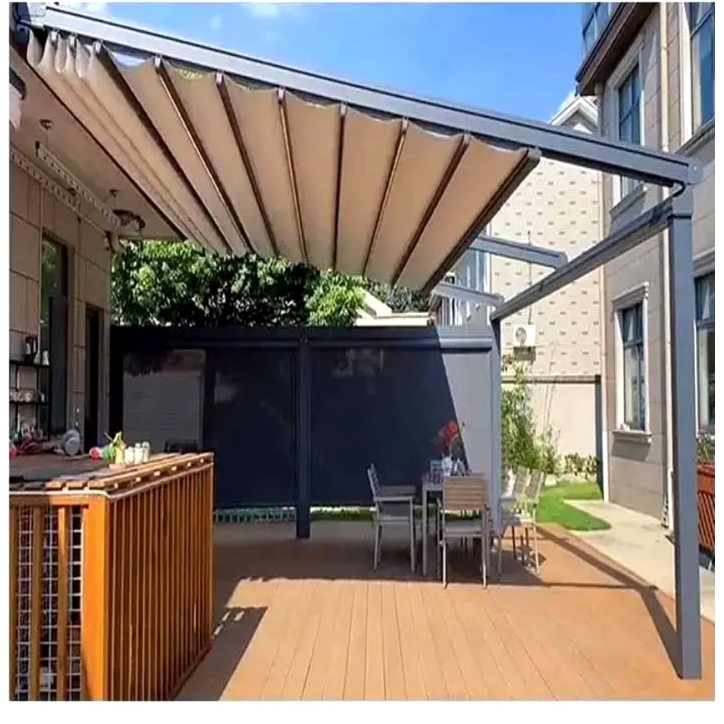 Pérgola Elisa – 4 × 4 m em alumínio com teto retrátil e iluminação LED