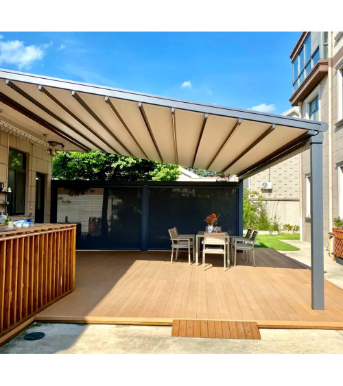 Pergola Elisa III - 4x5 m in alluminio con tetto retrattile e luci LED
