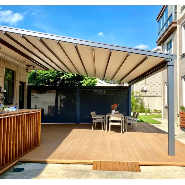 Pérgola Elisa III - 4x5 m de aluminio con techo retráctil y luces LED