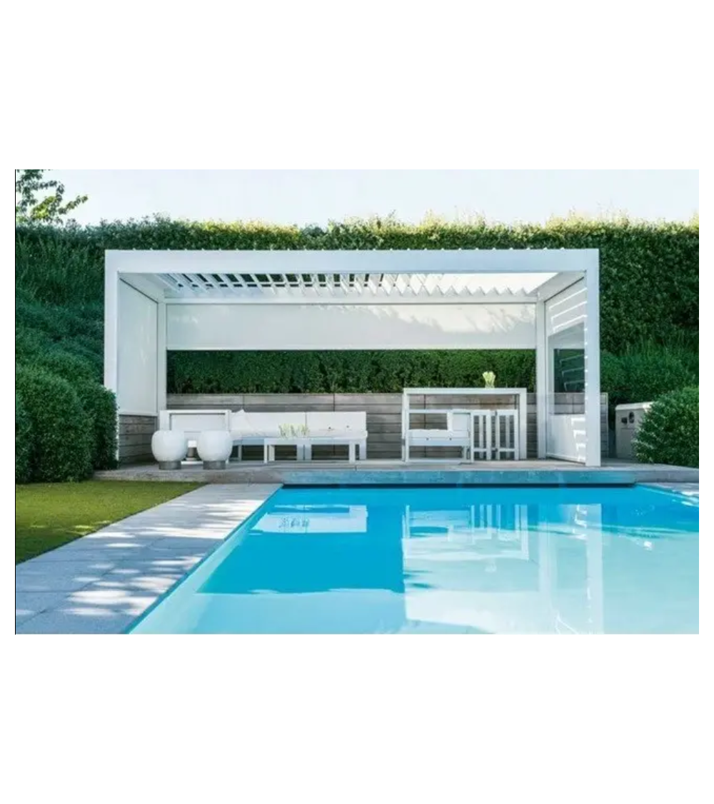 Pergola bioclimatica Jane 4x4m bianco - in alluminio con 3 tende