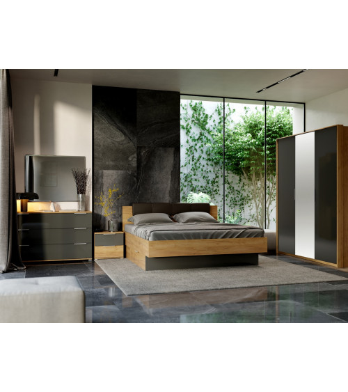 Chambre  LINA,  lave mat  et chêne clair 160x200 cm
