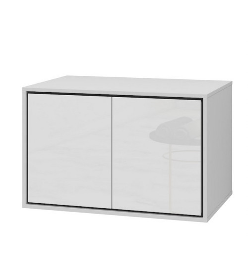 BUENO WHITE LACQUER -kylpyhuonesarja L80, jossa on 1 jalustapylväs, 1 turhamaisuuspeili ja 1 korkea kaappi.