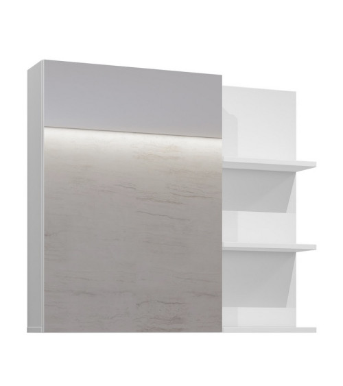 Conjunto de casa de banho BUENO WHITE LACQUER L80 com 1 coluna de base, 1 espelho de maquilhagem e 1 móvel alto