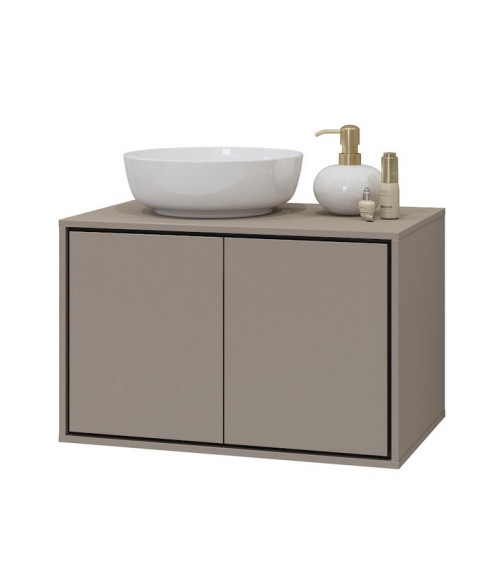 Ensemble BUENO BLANC LAQUE salle de bain L80 avec 1 colonne basse, 1 miroir-armoire et 1 meuble haut