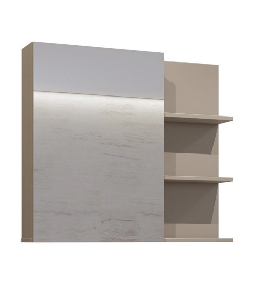 BUENO WHITE LACQUER -kylpyhuonesarja L80, jossa on 1 jalustapylväs, 1 turhamaisuuspeili ja 1 korkea kaappi.