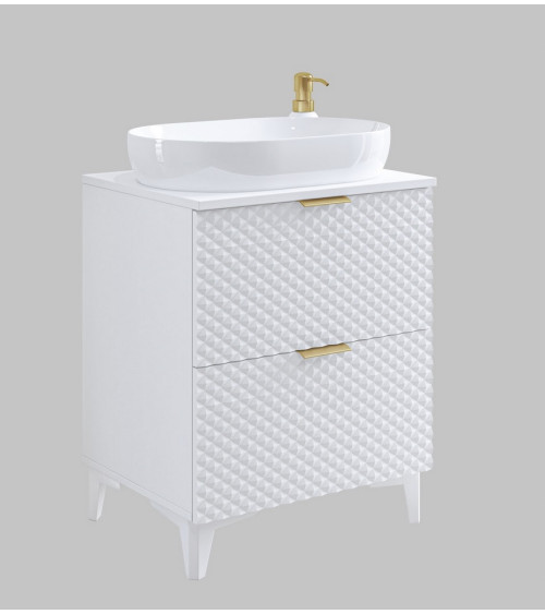 BUENO WIT LACQUER badkamerset L80 met 1 kolomvoet, 1 kapspiegel en 1 hoge kast