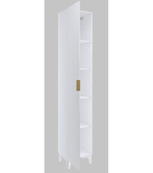 Ensemble BUENO BLANC LAQUE salle de bain L80 avec 1 colonne basse, 1 miroir-armoire et 1 meuble haut