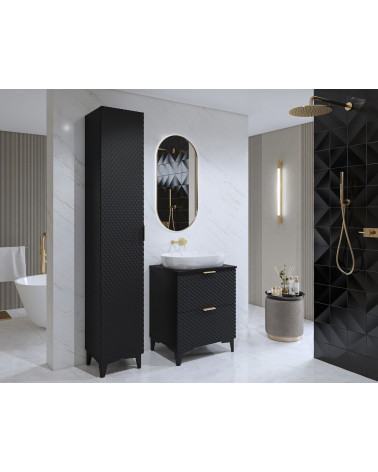 Ensemble BUENO BLANC LAQUE salle de bain L80 avec 1 colonne basse, 1 miroir-armoire et 1 meuble haut