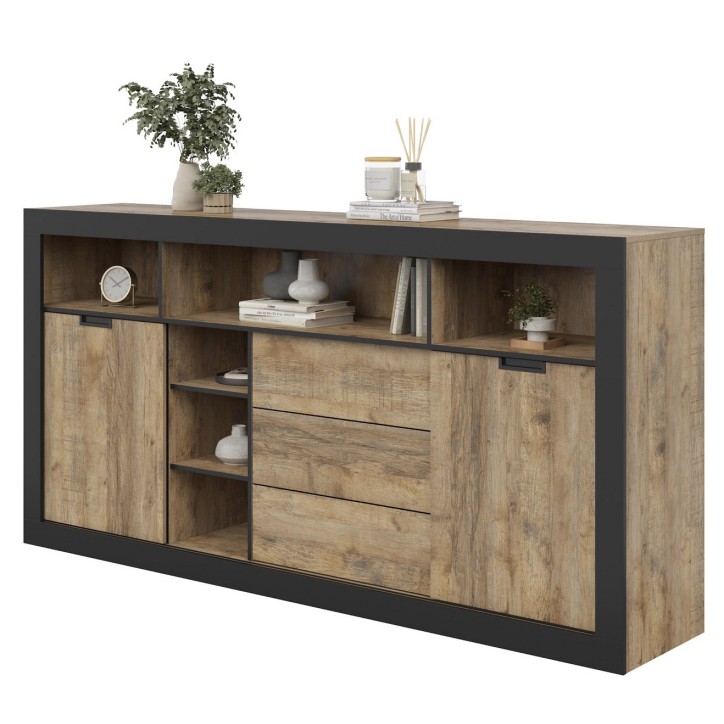 Conjunto de comedor Tudor - roble y negro