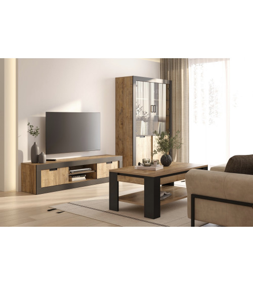 Ensemble BUENO BLANC LAQUE salle de bain L80 avec 1 colonne basse, 1 miroir-armoire et 1 meuble haut