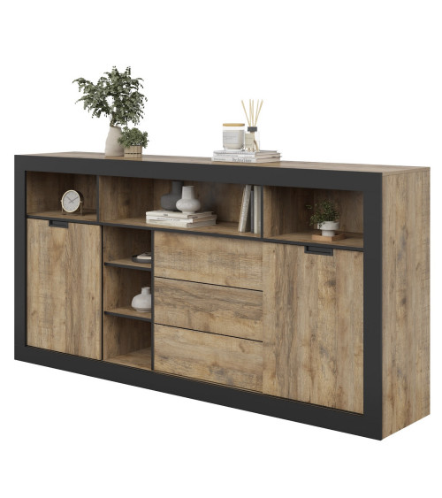 Ensemble BUENO BLANC LAQUE salle de bain L80 avec 1 colonne basse, 1 miroir-armoire et 1 meuble haut