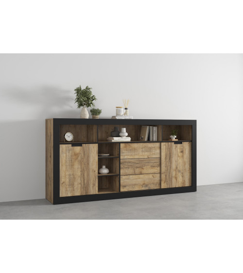 Ensemble BUENO BLANC LAQUE salle de bain L80 avec 1 colonne basse, 1 miroir-armoire et 1 meuble haut