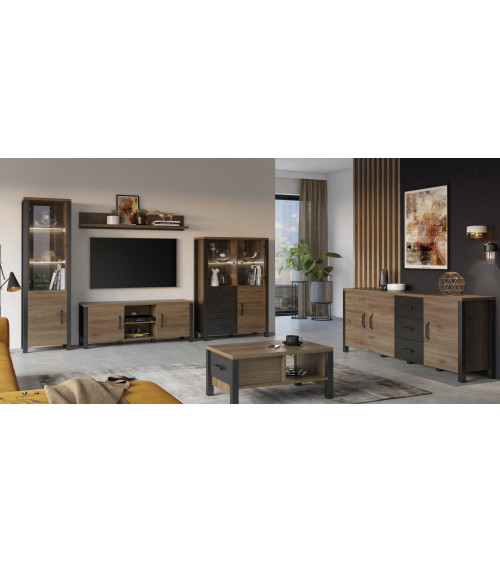 Ensemble BUENO BLANC LAQUE salle de bain L80 avec 1 colonne basse, 1 miroir-armoire et 1 meuble haut