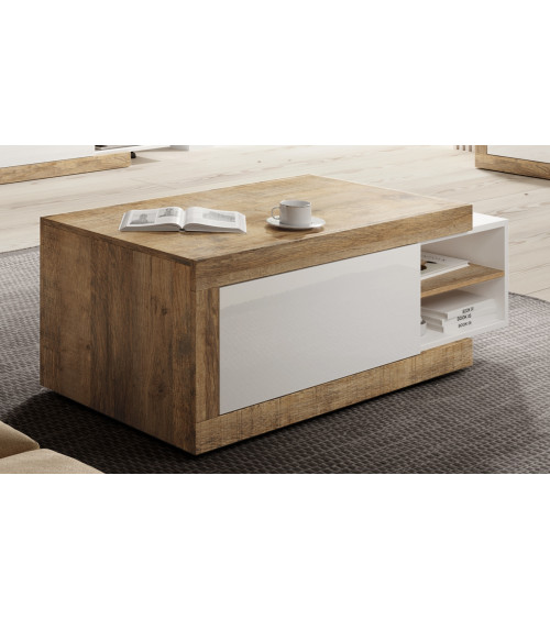 Conjunto de casa de banho BUENO WHITE LACQUER L80 com 1 coluna de base, 1 espelho de maquilhagem e 1 móvel alto