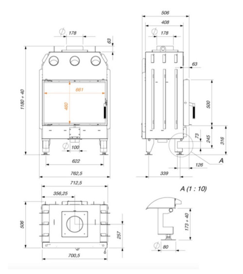 Insert cheminée JUNO 12 PANNEAU NOIR