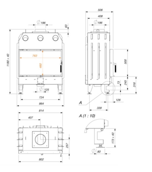 Insert cheminée JUNO 12 PANNEAU NOIR