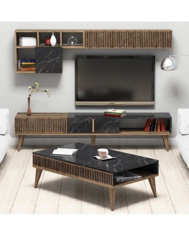 Salon complet TV MILAN marbre noir