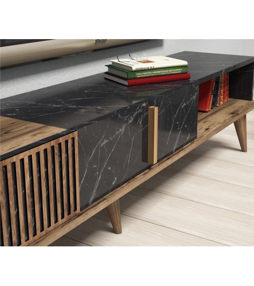 Salon complet TV MILAN marbre noir