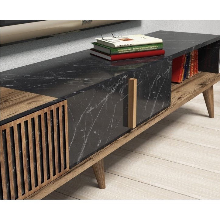 Salon complet TV MILAN marbre noir Salon complet TV MILAN marbre noir