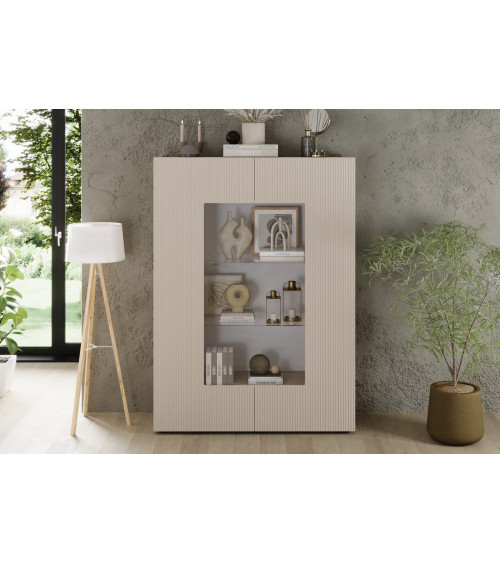 Vitrine Rio cashmere 2 portes en verre - 121 x 166 x 42 cm