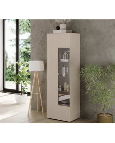 Vitrine Rio 1 porte en verre cashmere - 59,7 x 42 x 186,4 cm