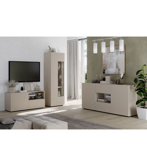 Conjunto Rio Cashmere - mueble TV, aparador y vitrina