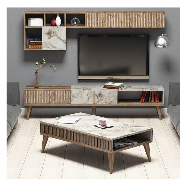 Salon complet TV MILAN marbre blanc