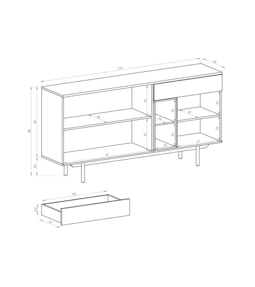 Grijs roestvrij stalen dressoir 175 x 89 cm