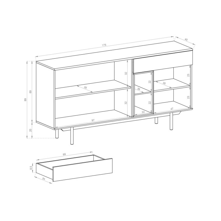 Aparador INOX gris 175 x 89 cm