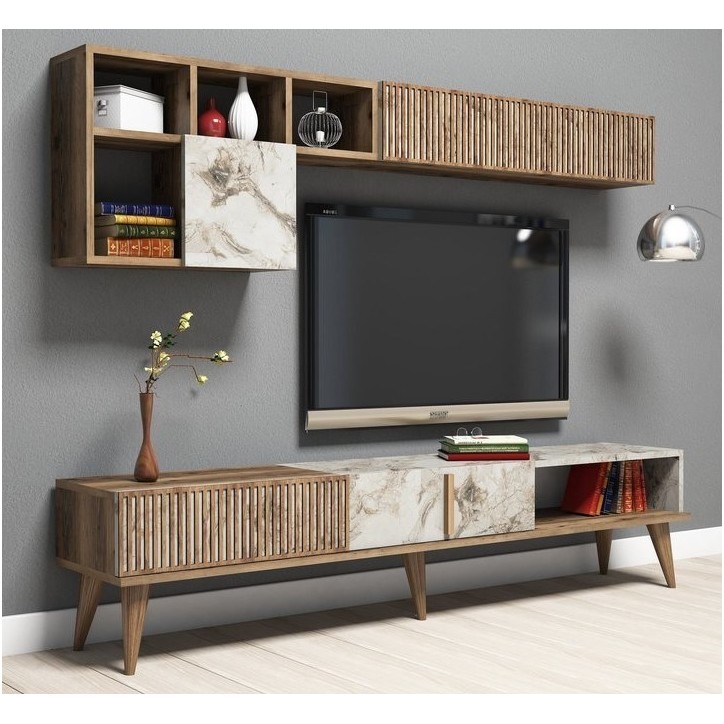 Salon complet TV MILAN marbre blanc